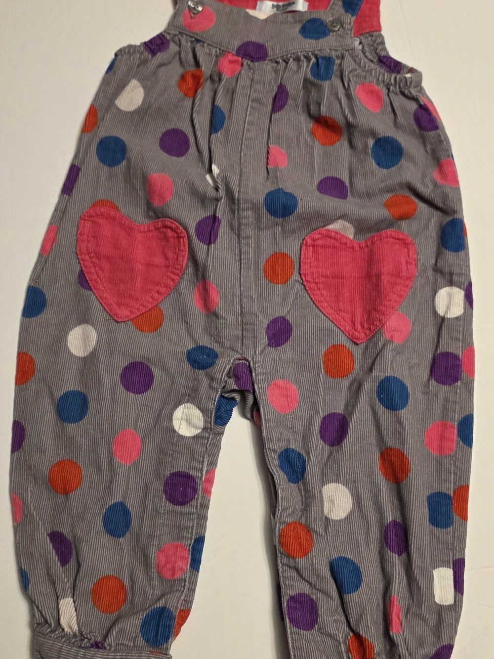 Baby Boden Gray Corduroy Overalls with Polka Dots Size 6-12 Months - Picture 4 of 8